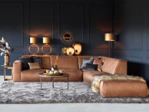 Hoekbank Elise custom in een cognac bruine eco-leder uitvoering