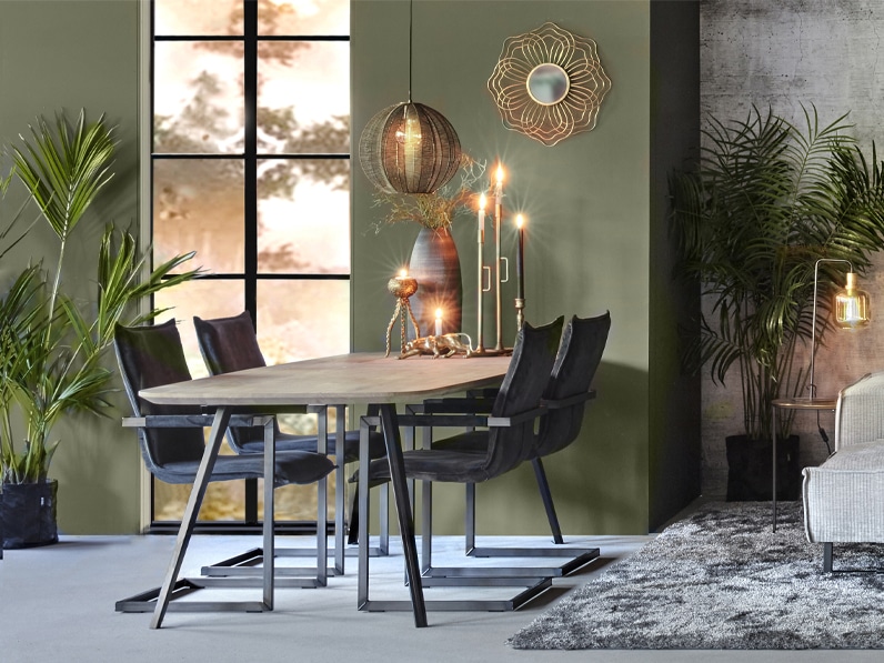 Organic dining table, metal straight legs