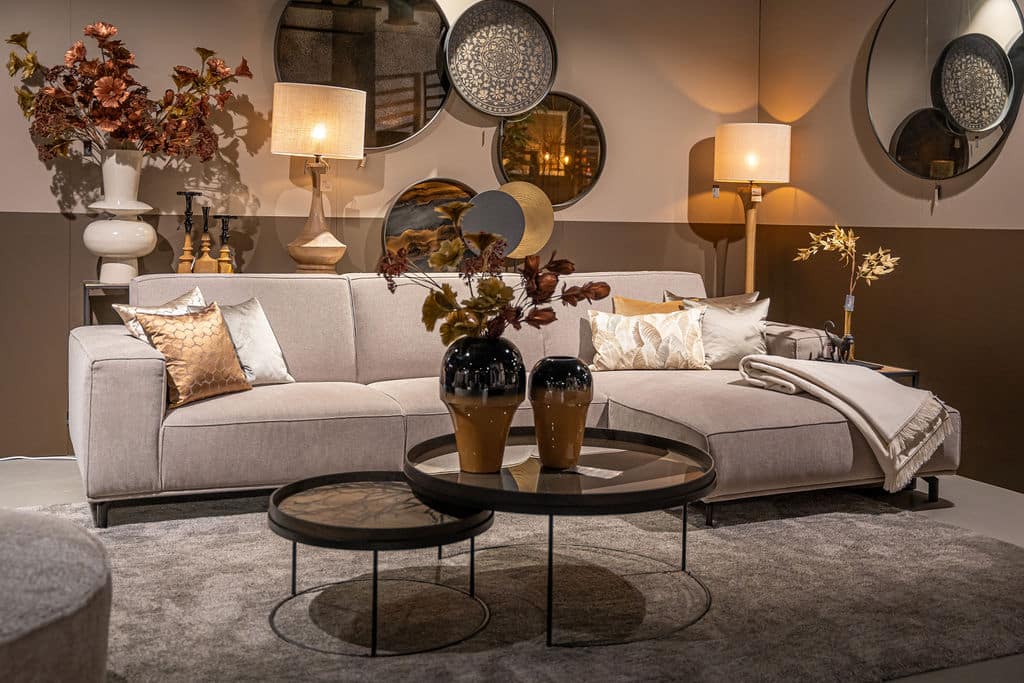 Beige sofa on display at the Room108 showroom in Amsterdam