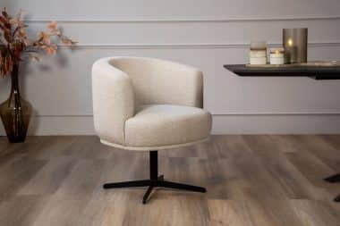 Beige eetkamerstoel Daley met kuip en zwarte poot