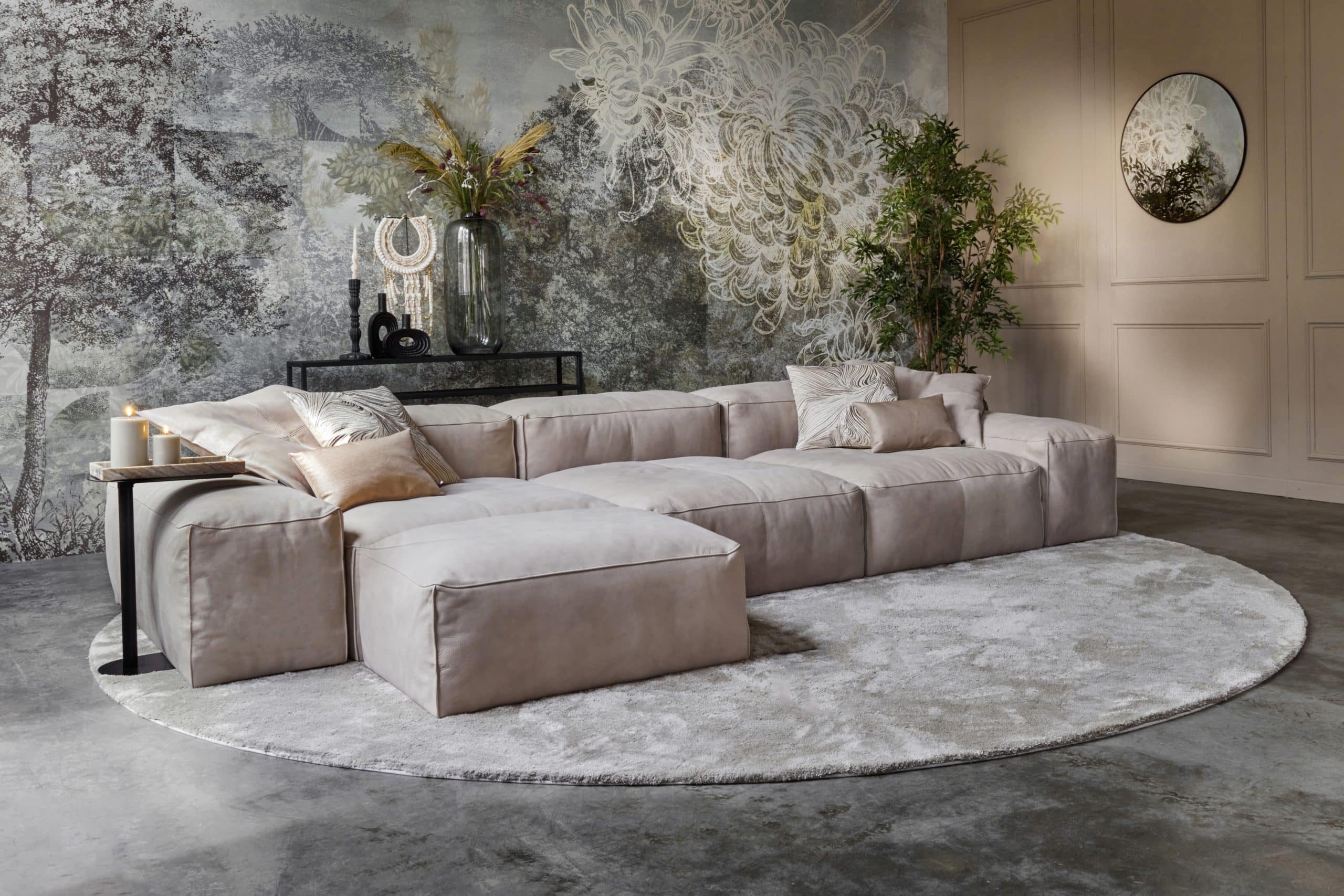Elementenbank Bibi in een beige leer: comfort en stijl in een hoekbank